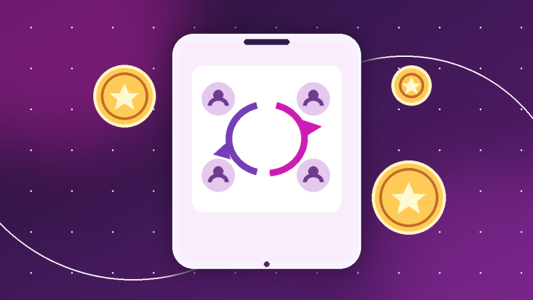 Illustration of InstaUp coins moving between app users in a coin exchange